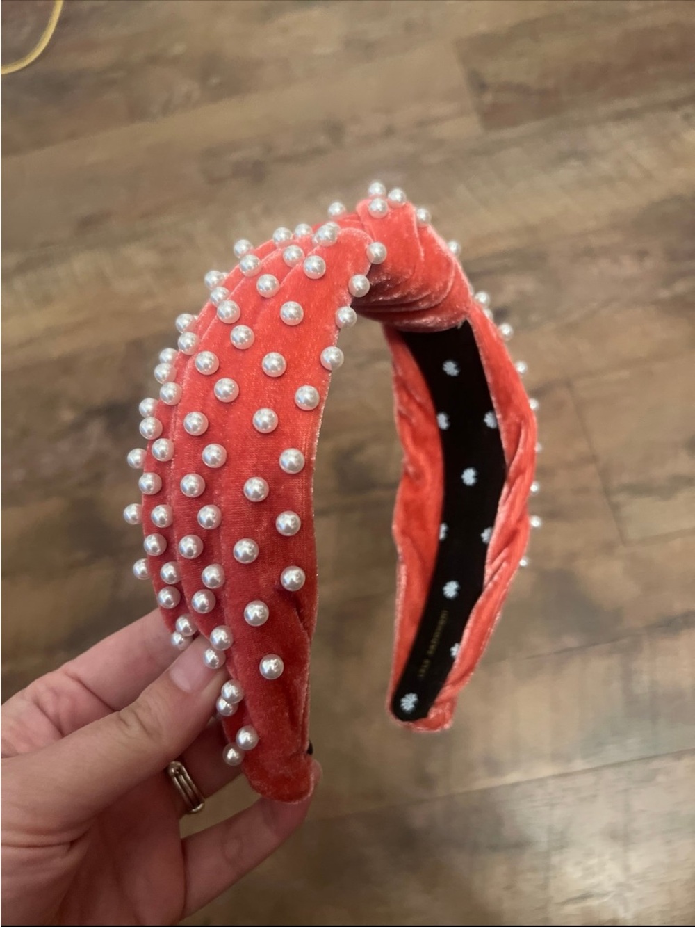 Lele Sadoughi Embellished Coral Velvet Pearl Headband